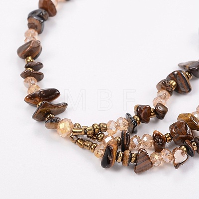 Natural Tiger Eye and Glass Seed Beads Tiered Necklaces X-NJEW-K100-05C-1