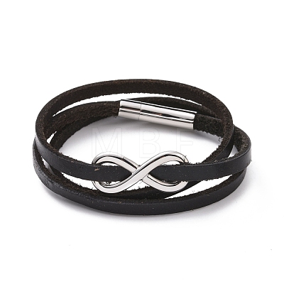 Leather Cord Triple Layered Wrap Bracelet with 304 Stainless Steel Magnetic Clasps BJEW-P275-20P-1