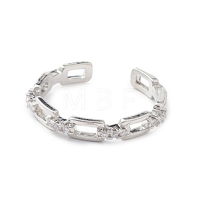 Clear Cubic Zirconia Hollow Rectangle Open Cuff Ring RJEW-C056-08P-1