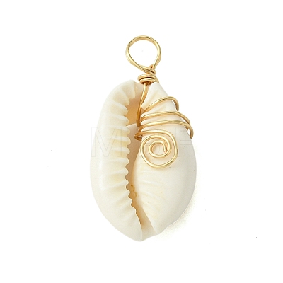 Natural Cowrie Shell Pendants PALLOY-JF02796-01-1