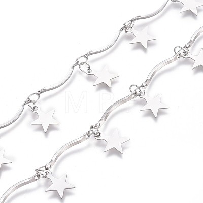 Tarnish Resistant Handmade 304 Stainless Steel Scalloped Bar Link Chains CHS-L024-008P-1