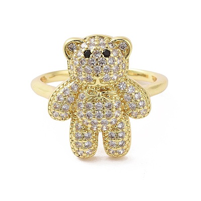 Brass Micro Pave Clear Cubic Zirconia Open Cuff Ring for Woman RJEW-M165-02C-G-1