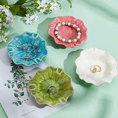 4Pcs 4 Colors Lotus Leaf Ceramics Jewelry Decorative Plates AJEW-PH0008-40-1
