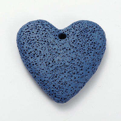 Synthetic Lava Rock Big Flat Heart Pendants G-O025-10B-1