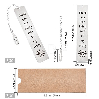 2Pcs 2 Style 201 Stainless Steel Bookmarks AJEW-CP0004-80A-1