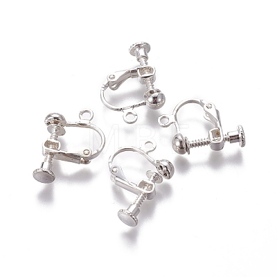 Rack Plated Brass Screw Clip-on Earring Findings X-KK-P169-04S-1