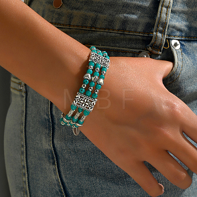 Synthetic Turquoise Beaded Triple Layer Multi-strand Bracelet LK3030-1