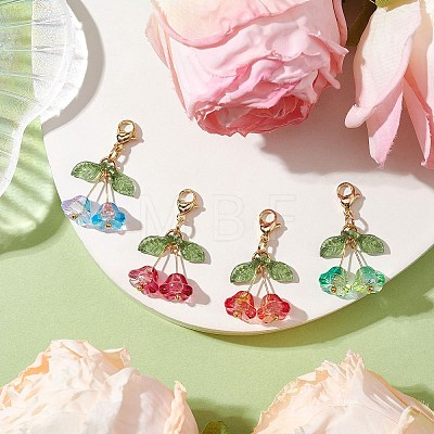 4Pcs 4 Styles Flower Glass & Acrylic Pendant Decorations HJEW-TA00265-1