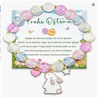 Easter Rabbit Crackle Glass Round Beaded Stretch Bracelets FS-WG32C26-06-1