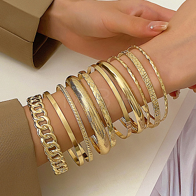 10Pcs Alloy Bangle Set for Women WG160B4-06-1