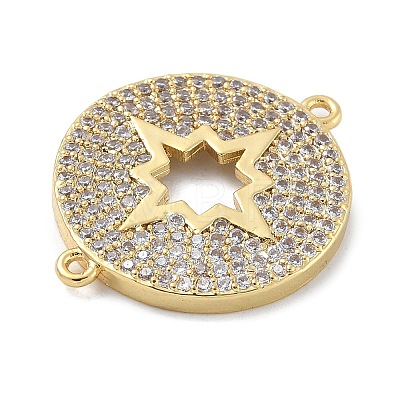 Rack Plating Brass Micro Pave Clear Cubic Zirconia Flat Round with Hollow Star Connector Charms KK-A234-082G-1