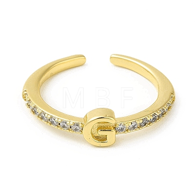 Clear Cubic Zirconia Initial Letter Open Cuff Ring RJEW-H120-09G-G-1