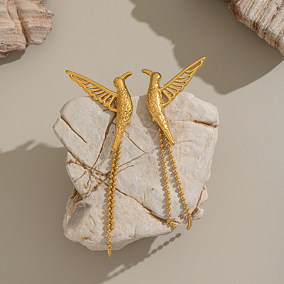 Stainless Steel Bird Tassel Stud Earrings CQ0312-1