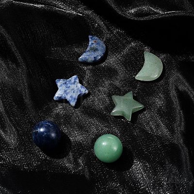 Natural Gemstone Healing Moon & Star & Round Ornaments AJEW-FS0001-12A-1