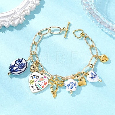 Handmade Porcelain & Alloy Beaded Charm Bracelets BJEW-JB13314-1