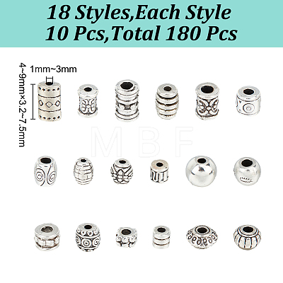 HOBBIESAY 180Pcs 18 Styles Tibetan Style Alloy Beads FIND-HY0003-54-1