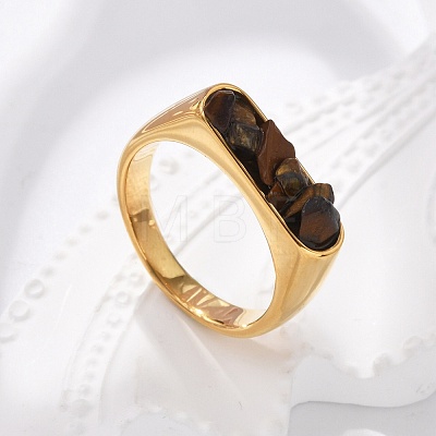 Rectangle Natural Tiger Eye Chips Finger Rings RJEW-D303-02G-01-1