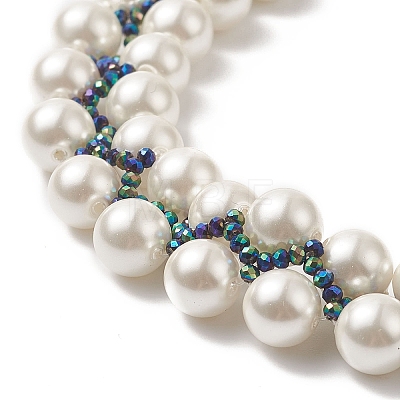 Shell Pearl & Glass Seed Braided Beaded Bracelet for Women BJEW-JB09143-1