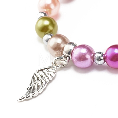 Imitation Pearl Beaded Stretch Bracelet with Drop Charm for Kids BJEW-JB07638-1
