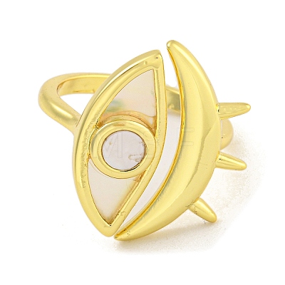 Rack Plating Eye Natural Shell Finger Rings for Women RJEW-G330-70G-1