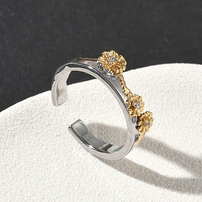 Brass Micro Pave Clear Cubic Zirconia Cuff Rings RJEW-G364-01GP-03-1