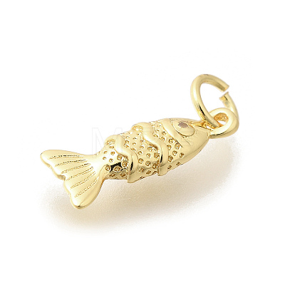 Rack Plating Brass Pave Natural Gemstone Fish Charms with Jump Rings KK-L225-013G-1