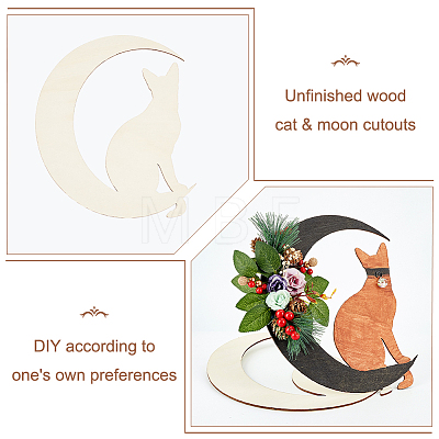 Unfinished Wood Cat & Moon Cutouts WOOD-WH0026-30-1
