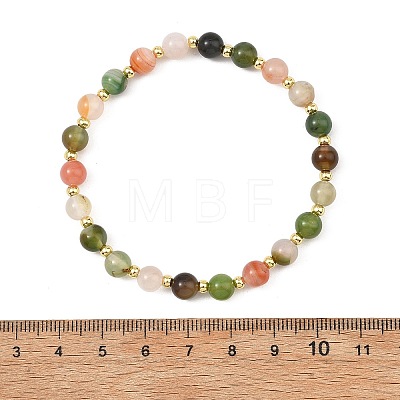 Natural Agate & Brass Beaded Bracelets for Women BJEW-JB13968-1