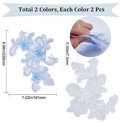 Gorgecraft 4Pcs 2 Colors 3D Flower Polyester Computerized Embroidery Sew on Ornament Accessories PATC-GF0001-15-1
