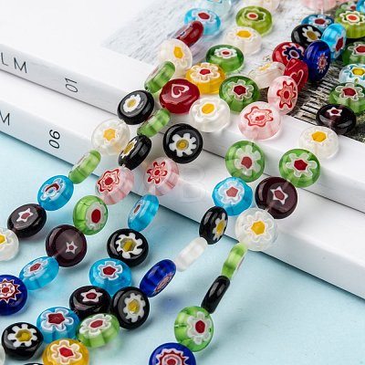 Flat Round Handmade Millefiori Glass Beads LK-R004-53-1