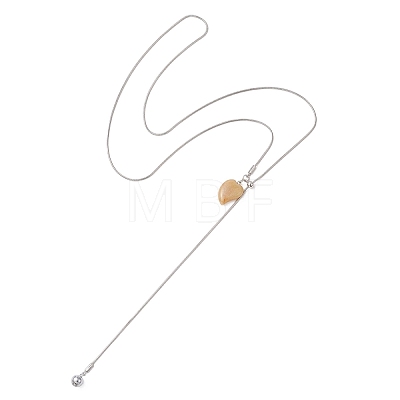 Natural Grey Agate & Topaz Jade & Tiger Eye & Dalmatian Jasper Heart with Synthetic Non-magnetic Hematite Beads Pendant 304 Stainless Steel Snake Chain Lariat Necklaces NJEW-JN05897-1