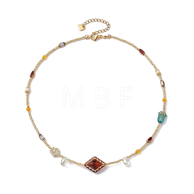 Glass Seed & Acrylic Beaded Necklaces NJEW-JN04469-1