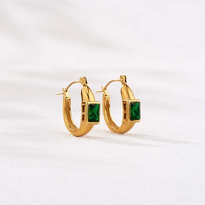 Green Cubic Zirconia Rectangle Hoop Earrings JE936A-1