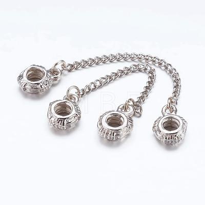Platinum Alloy European Rondelle Beads with Safety Chains X-BSACH264-1