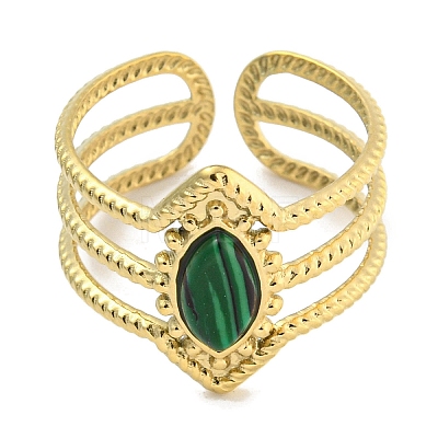 Ion Plating(IP) 304 Stainless Steel Synthetic Malachite Cuff Rings G-Z056-03G-01-1