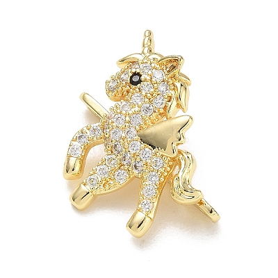 Brass Micro Pave Clear Cubic Zirconia Unicorn Spacer Bars KK-K428-10G-1