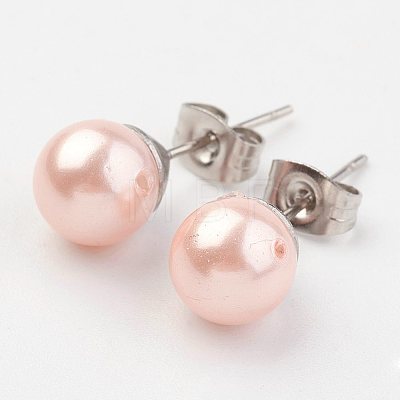 Shell Pearl Ball Stud Earring Findings X-EJEW-JE02370-1