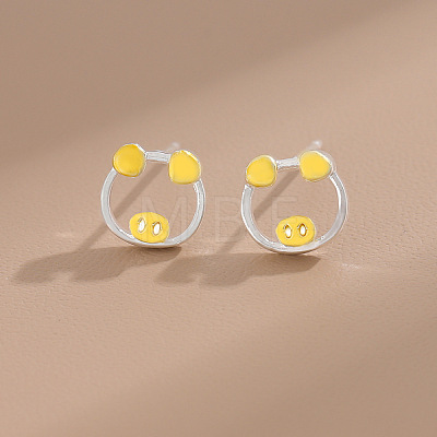 Hollow Brass Enamel Stud Earrings WG87257-01-1