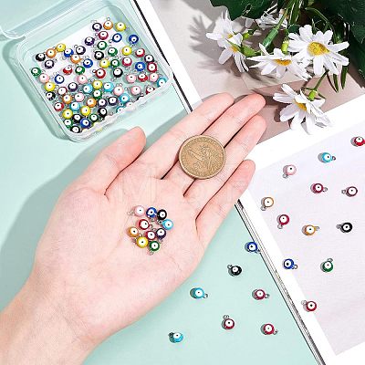 100Pcs 10 Colors 304 Stainless Steel Enamel Charms STAS-NB0001-12-1