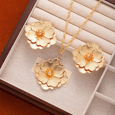 Flower Alloy Pendant Necklaces & Stud Earrings Sets FS-WGA42C5-04-1