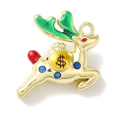 Christmas Deer with Money Bag Rack Plating Alloy Enamel Pendants FIND-I039-024B-G-1