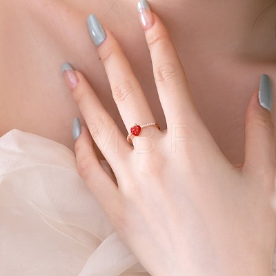 Enamel Strawberry Finger Rings RJEW-Q814-10RG-1