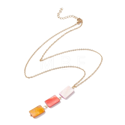 Natural Shell Rectangle Pendant Necklace with 304 Stainless Steel Chains for Women NJEW-C016-14G-1
