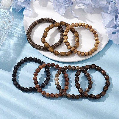 12Pcs 12 Styles Synthetic Lava Rock Stretch Bracelets Sets BJEW-JB10936-1