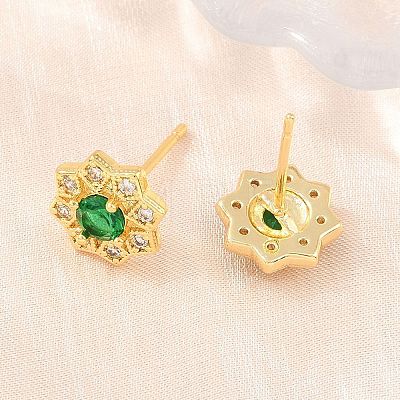 Brass Micro Pave Cubic Zirconia Stud Earrings for Women KK-A305-03G-06-1
