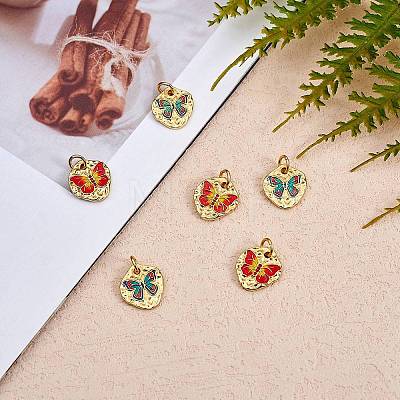 6Pcs 2 Style Rack Plating Brass Enamel Pendants KK-SZ0006-13-1