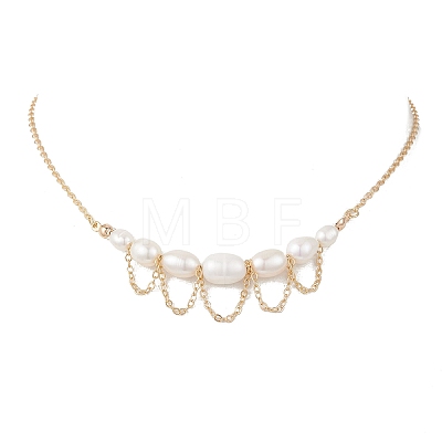 Natural Cultured Freshwater Pearl Rice Graduated Beaded Necklaces with 304 Stainless Steel Cable Chains NJEW-TA00226-1