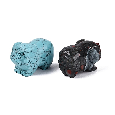 Natural & Synthetic Mixed Gemstone Pig Figurines Set G-Q615-06-1