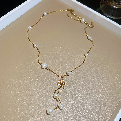 Brass Pave Clear Cubic Zirconia Jellyfish Pendant Necklaces with Imitation Pearl Beads for Women WGDDC92-01-1