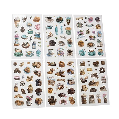 6Pcs Coffee Theme DIY Paper Scrapbook Stickers STIC-U004-05A-1